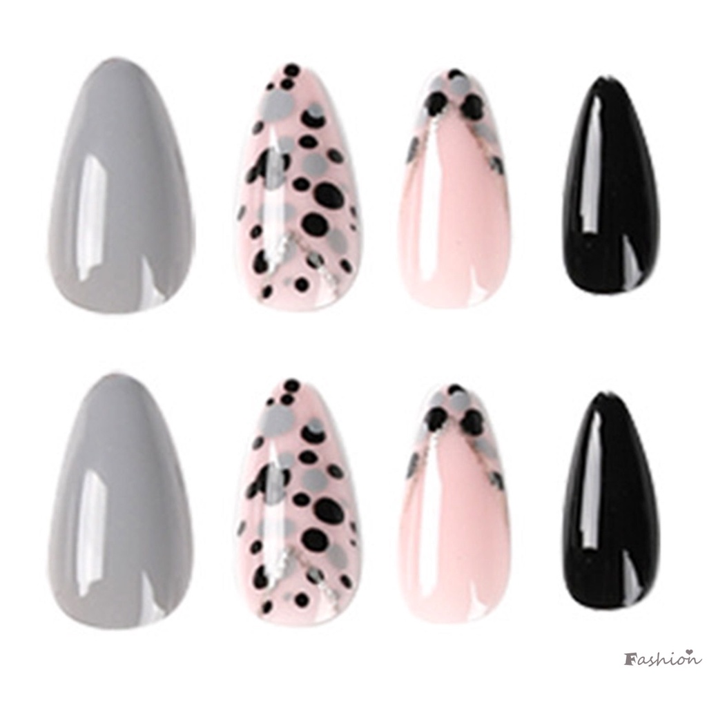 Móng Tay Giả Họa Tiết Chấm Bi Màu Xám Đen Mượt Mà Không Bong Tróc