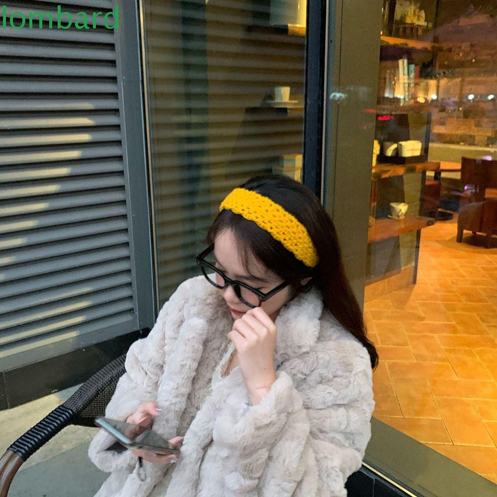 Băng Đô Cài Tóc Đan Len Co Giãn Màu Sắc Trơn Đính Hoa Xinh Xắn Cho Nữ