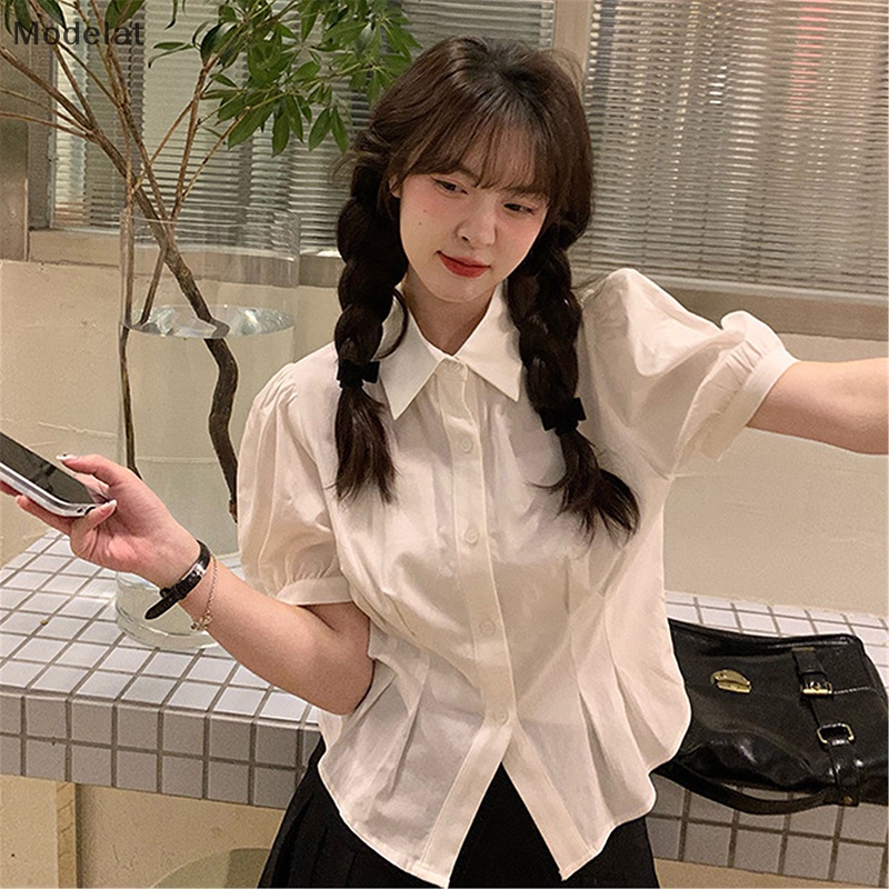 Áo Kiểu MFC Tay Ngắn Phồng Màu Trơn Đơn Giản Thời Trang Mùa Hè Cho Nữ