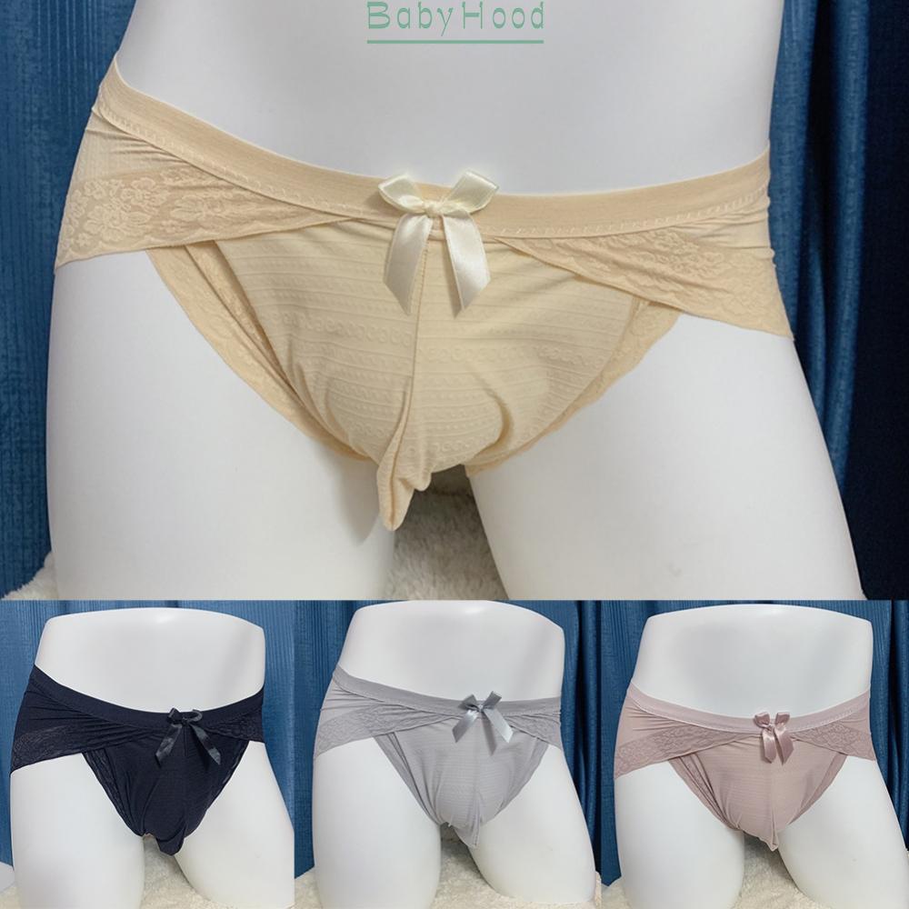 Comfortable Mens Lace Ice Silk Underwear Thong Bikini Briefs Pouch G string Black/Gray#BBHOOD