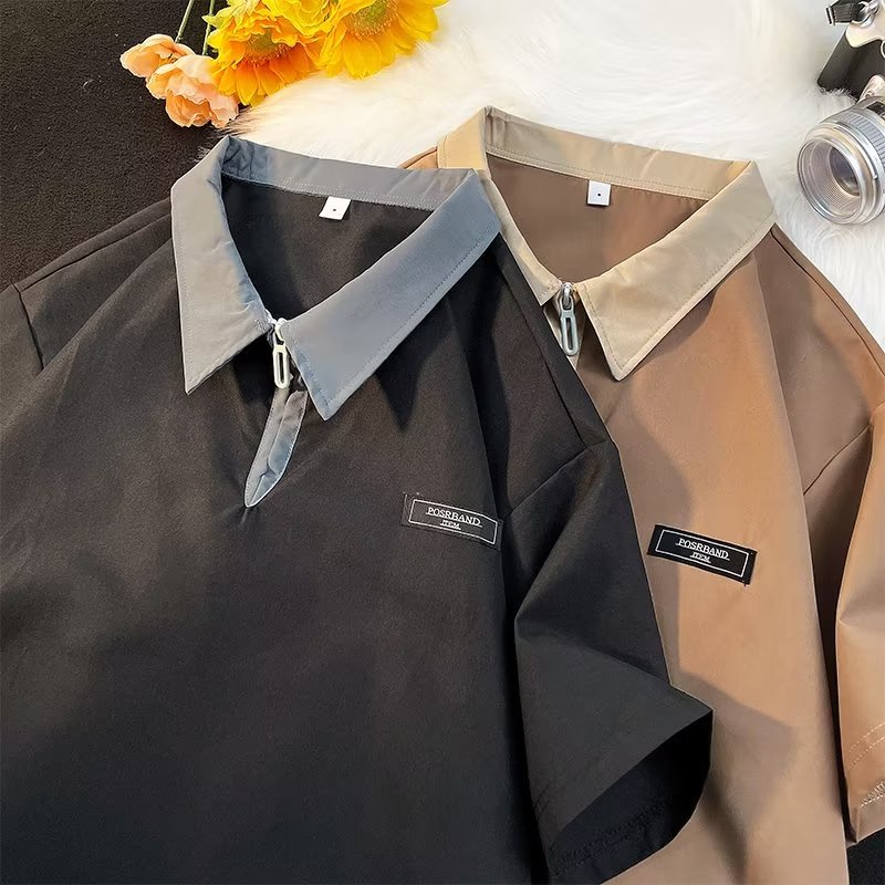 Áo Thun polo Ngắn Tay Cao Cấp Màu Sắc Tương Phản Có Khóa Kéo Thời Trang Mùa Hè Dành Cho Nam