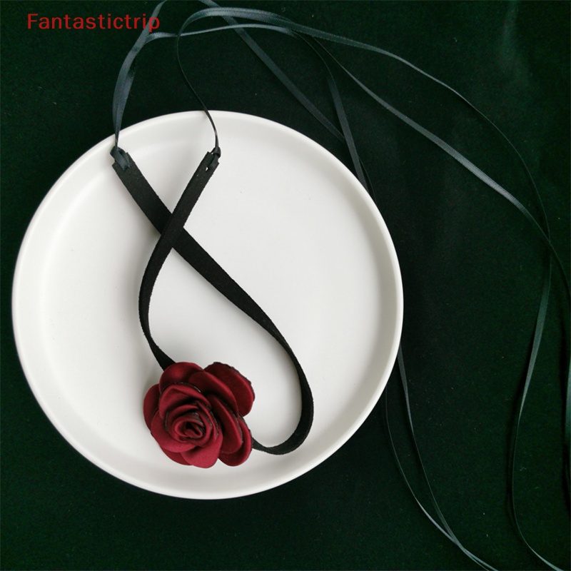 [Fantastictrip] Vòng Cổ Màu Đen Mặt Hình Hoa Nhiều Màu Phong Cách Cổ Điển Cho Nữ Giới
