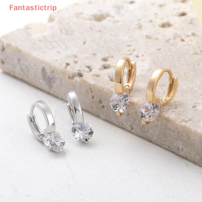 1 Đôi Bông Tai Tròn Đính Đá Zircon Đơn Giản Thời Trang Phong Cách Hàn Quốc Dành Cho Nữ