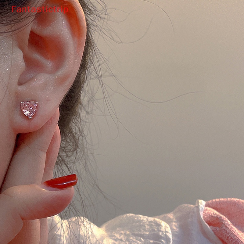 Set 1 / 2 Đôi Khuyên Tai Đính Đá Zircon Hồng Hình Giọt Nước Thanh Lịch Cho Nữ Mới