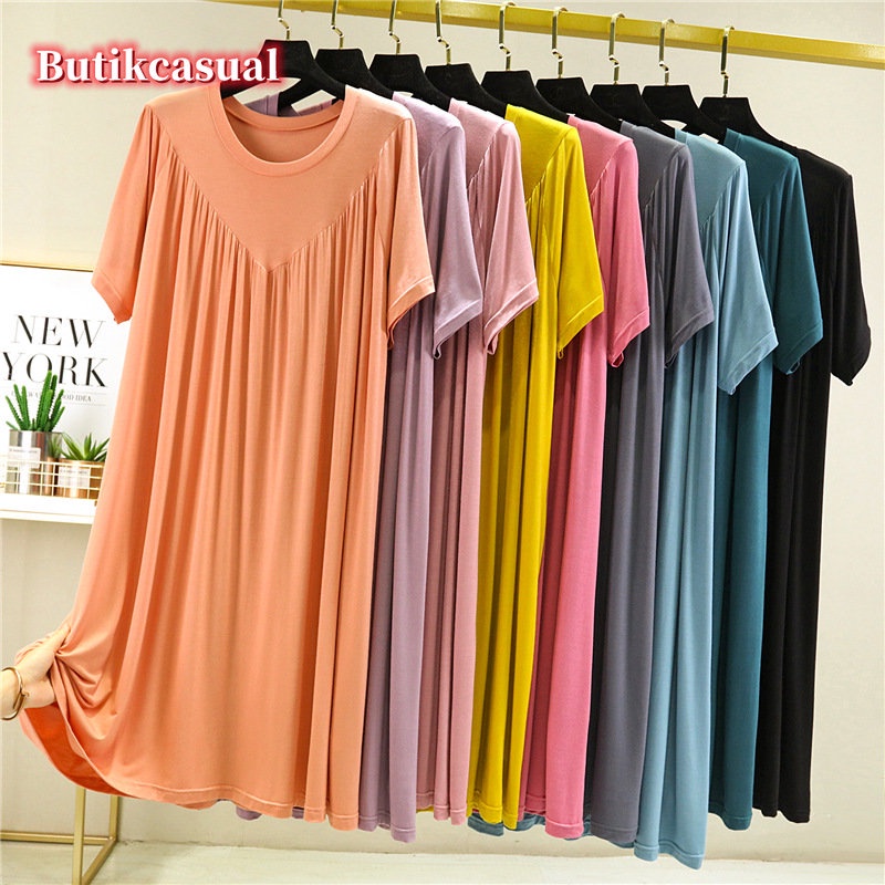 Đầm Cotton Chữ A Dáng Rộng Xếp Ly Tay Ngắn Cổ Tròn Màu Trơn Thoải Mái Thời Trang Mùa Hè 2023 Cho Nữ