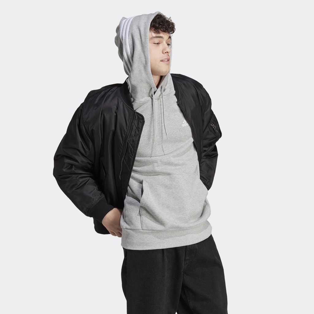 adidas Phong cách sống Áo Hoodie 3 Sọc Vải Thun Da Cá Essentials Nam Xám IC0437