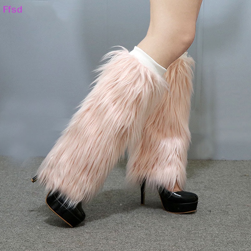 {Ffsd} Vớ Legging Dài Phối Lông Giả Màu Trơn Giữ Ấm Chân Mùa Đông Phong Cách Harajuku Gothic Cho Nữ * Hàng Bán Chạy *