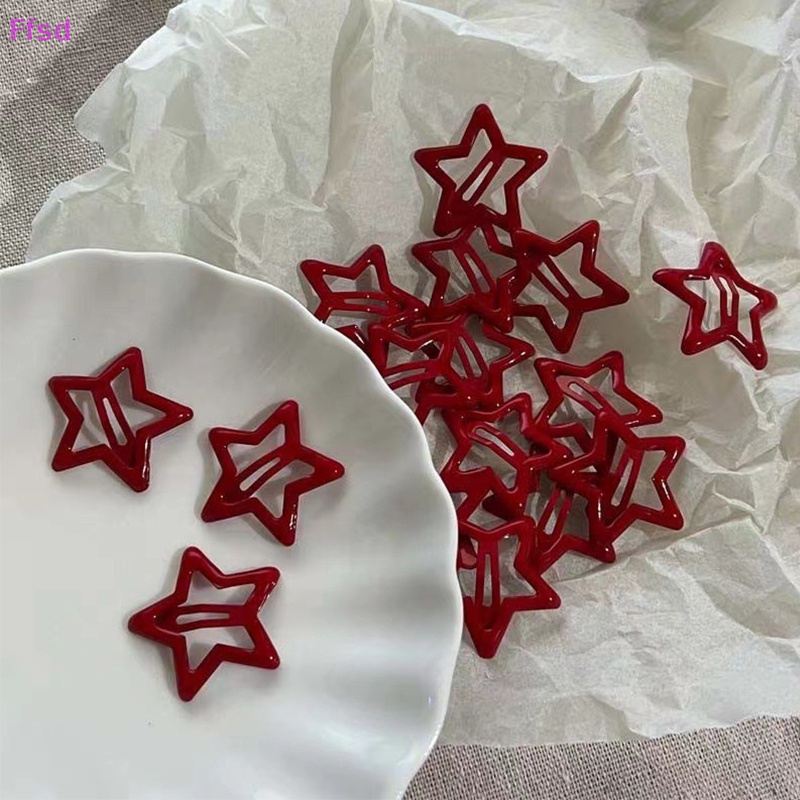 Set 5 Kẹp Tóc Hình Ngôi Sao Đỏ May Mắn Bằng Kim Loại Cho Nữ