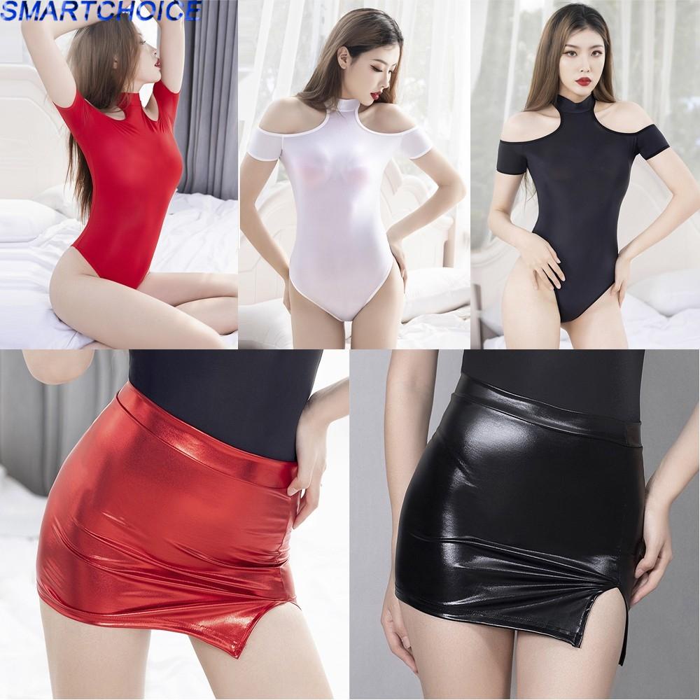 Bộ Áo Liền Quần / Chân Váy Ngắn Bằng Nylon Xuyên Thấu Gợi Cảm Dành Cho Bạn Nữ