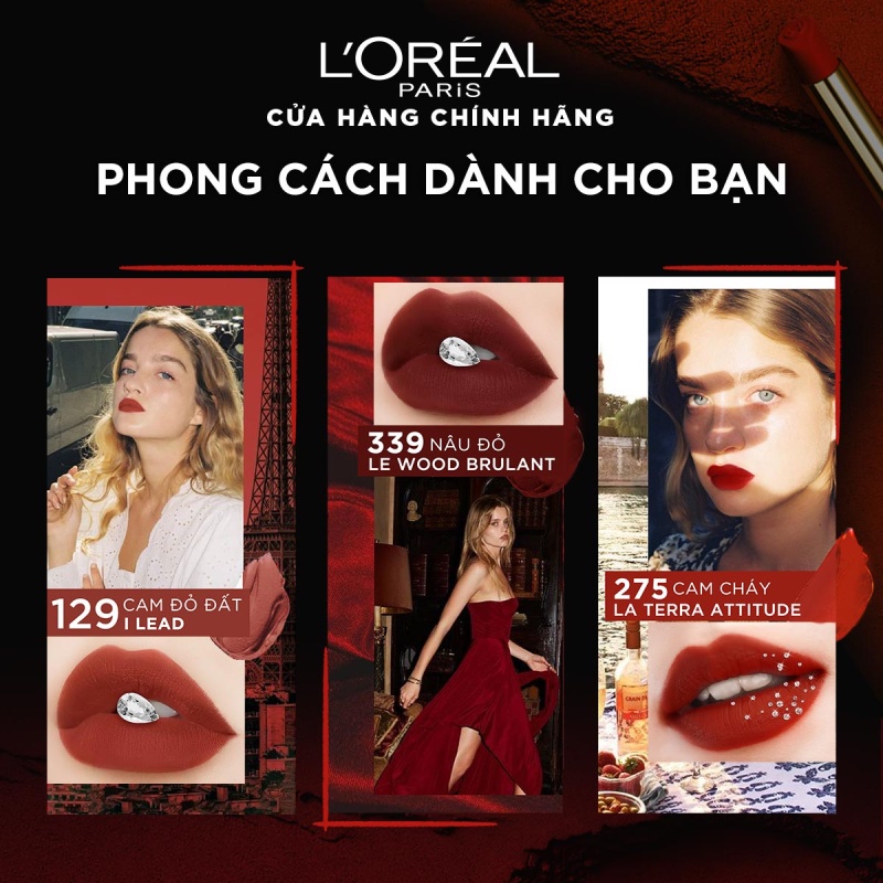 SON LÌ 16H, MỊN MỜ CHUẨN MÀU, MÔI MỀM CĂNG MƯỚT L’OREAL PARIS COLOR RICHE INTENSE VOLUME MATTE 1.8G