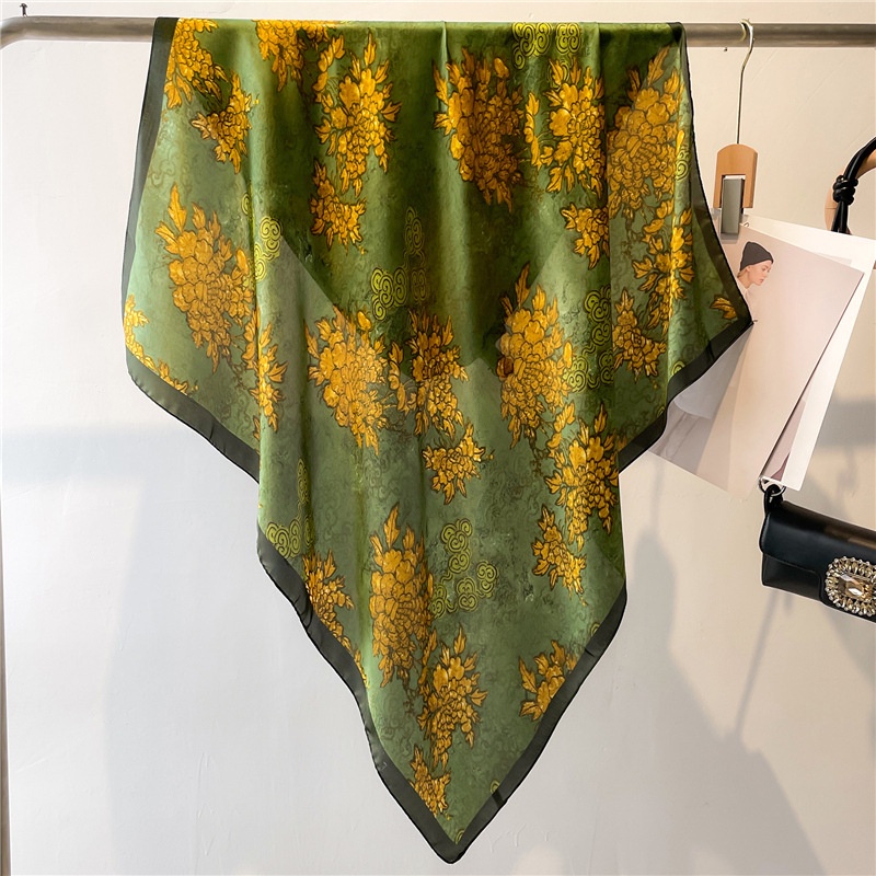 Khăn Choàng Cổ Hình Vuông 90 * 90CM Bằng Lụa In Họa Tiết Hoa Thời Trang Thu Đông Cho Nữ