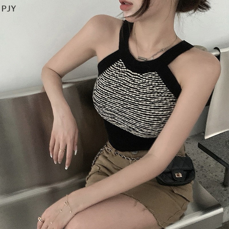 Áo Croptop Sát Nách Kẻ Sọc Kiểu Vintage Thời Trang Mùa Hè Năng Động