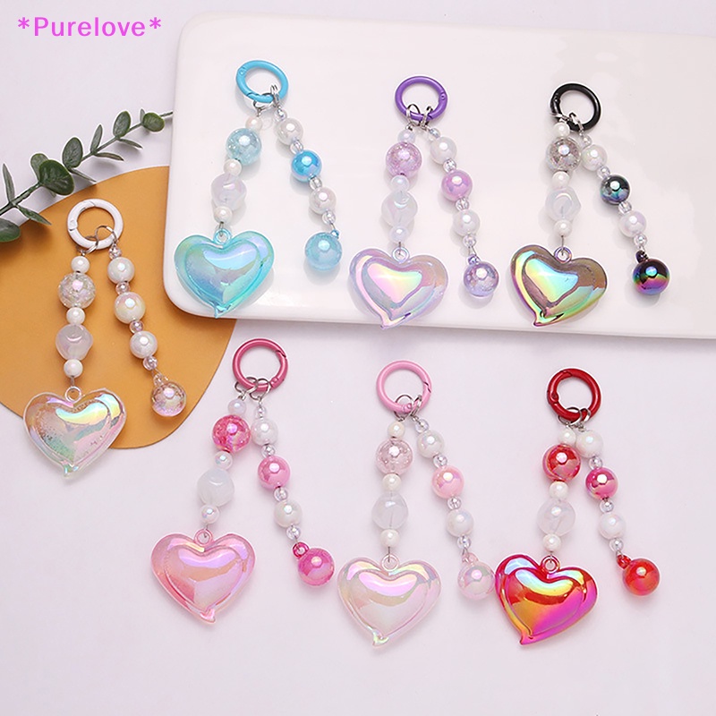 > Set Phụ Kiện Hạt Acrylic Trái Tim Màu Sắc Nổi Bật Trang Trí Móc Khóa / Tai Nghe / Túi Xách Trang Trí Mới