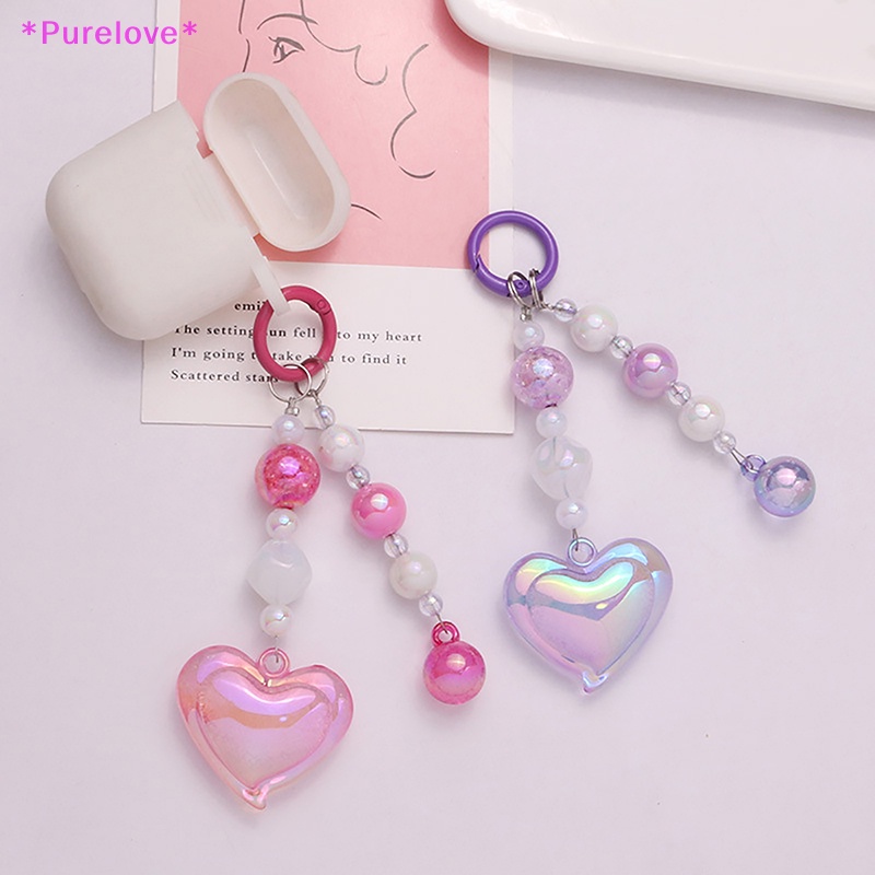 > Set Phụ Kiện Hạt Acrylic Trái Tim Màu Sắc Nổi Bật Trang Trí Móc Khóa / Tai Nghe / Túi Xách Trang Trí Mới