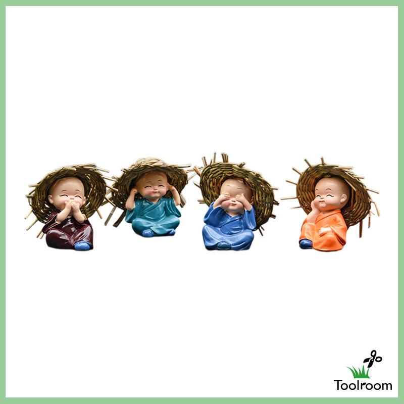 Set 4 Tượng Chú Tiểu Trang Trí Nội Thất Xe Hơi