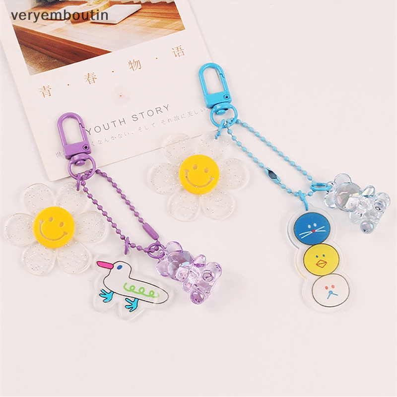 Móc Khóa Acrylic Trong Suốt Màu Kẹo Hình Hoa Hướng Dương Hoạt Hình Dễ Thương