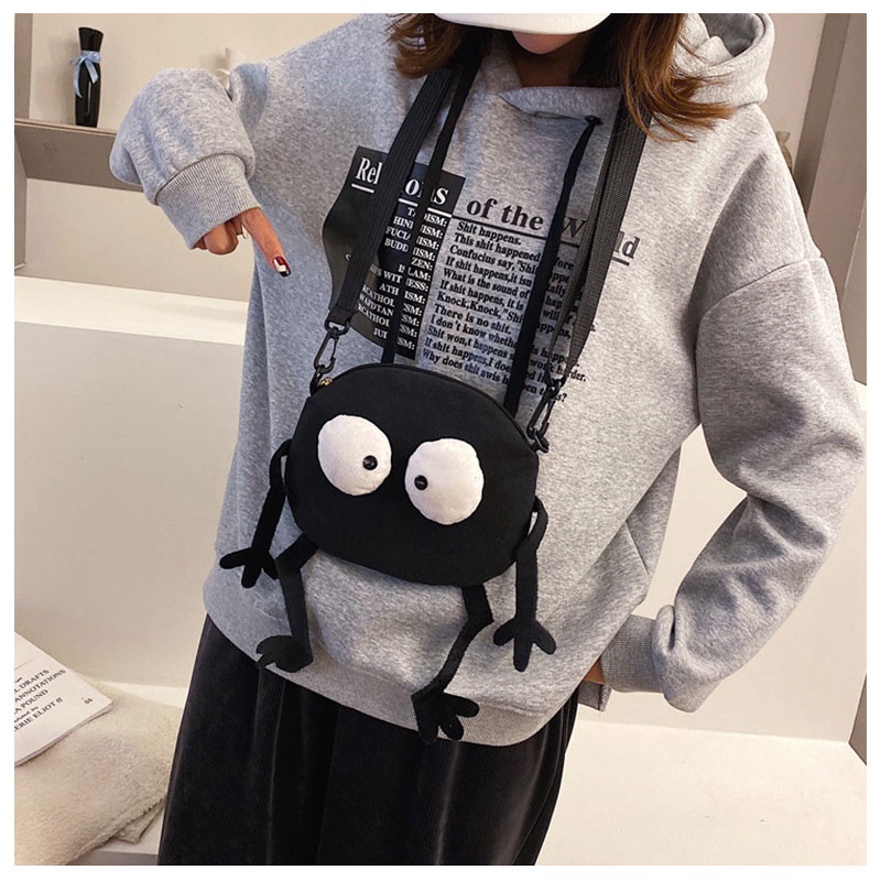 NALLCHEER Túi Đeo Chéo Vải Canvas Hình Tròn In Hình Vui Nhộn Cho Nữ