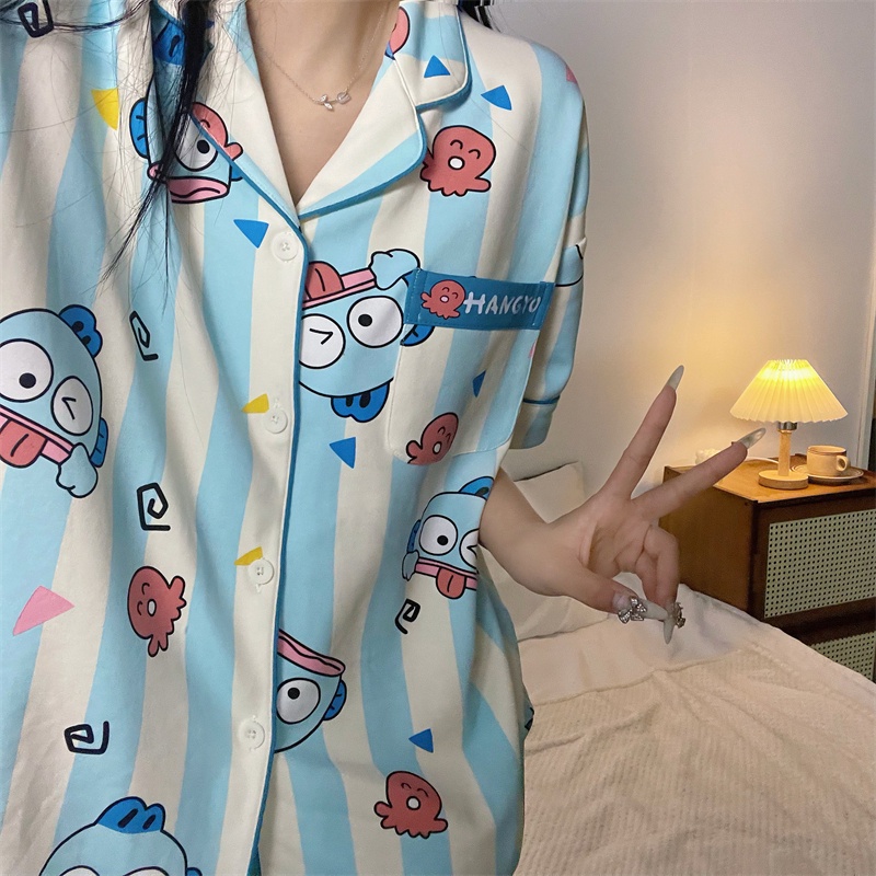 Bộ Đồ Ngủ Hai Mảnh Họa Tiết Cá Hề Hoạt Hình Dễ Thương Phong Cách Hàn Quốc Dành Cho Bạn Nữ Tuổi Teen