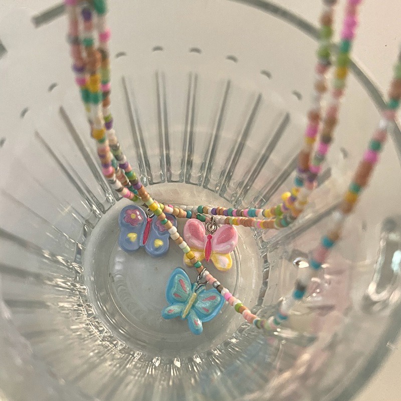 Vòng cổ Xâu Hạt Nhiều Màu Hình Bướm Y2K Thời Trang Cho Nữ