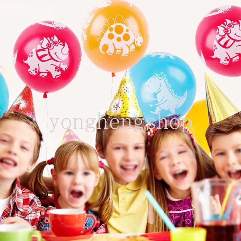 Set 10 Bong Bóng 12inch Hình Khủng Long Hoạt Hình Nhiều Màu Trang Trí Tiệc Sinh Nhật Cho Bé