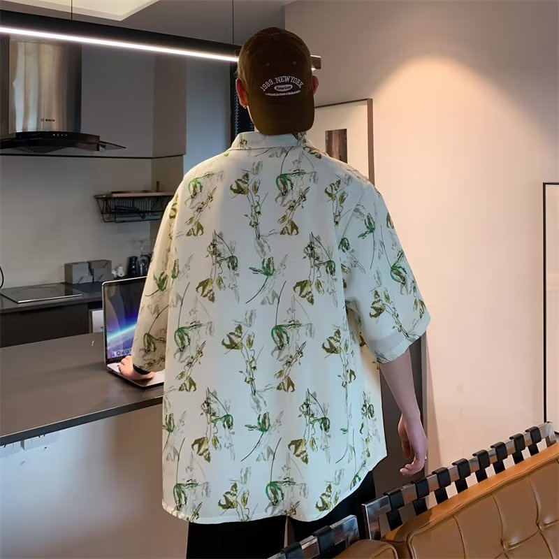 Áo Sơ Mi Tay Ngắn Dáng Rộng Họa Tiết Hoa Phong Cách Đường Phố Thời Trang Mùa Hè Cho Nam
