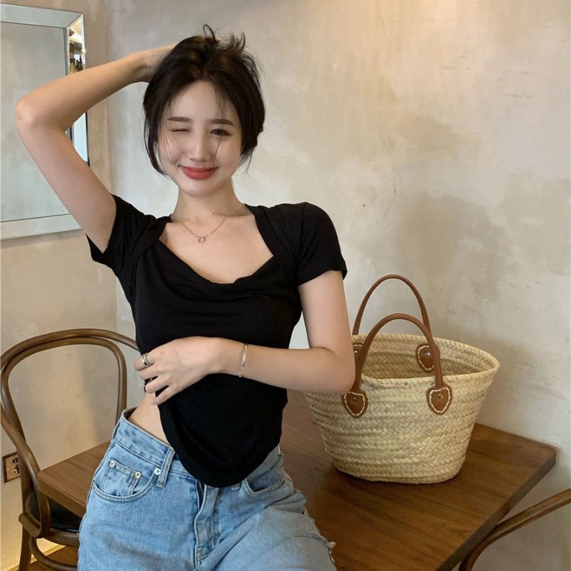 COZOK Áo Thun Ngắn Tay Cổ Vuông Thời Trang Quyến Rũ Dễ Phối Đồ