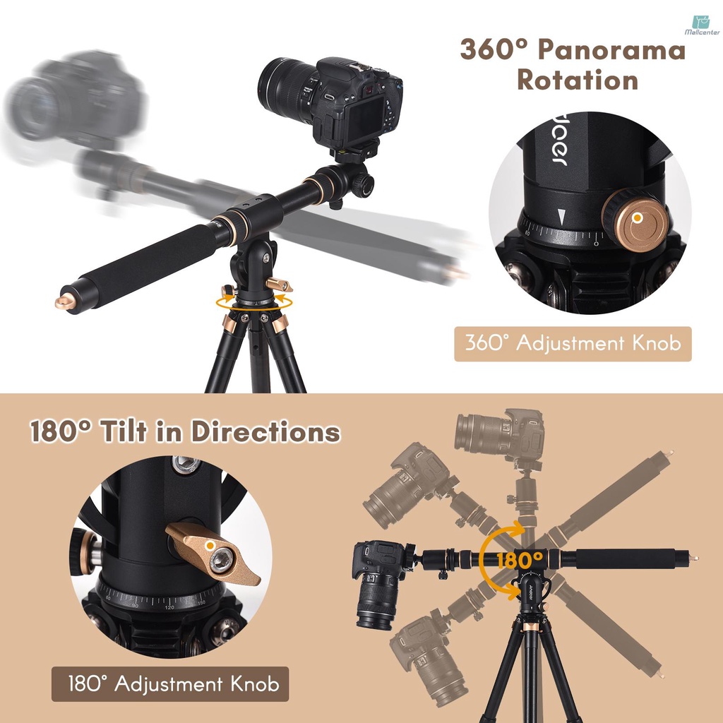 Andoer Universal Tripod Extension Arm Aluminum Alloy Detachable Extender Horizontal Centre Column for Tripod 48-106cm Retractable Tripod Boom Arm with 360° Rotatable   Base 5kg Load Capacity for Camer