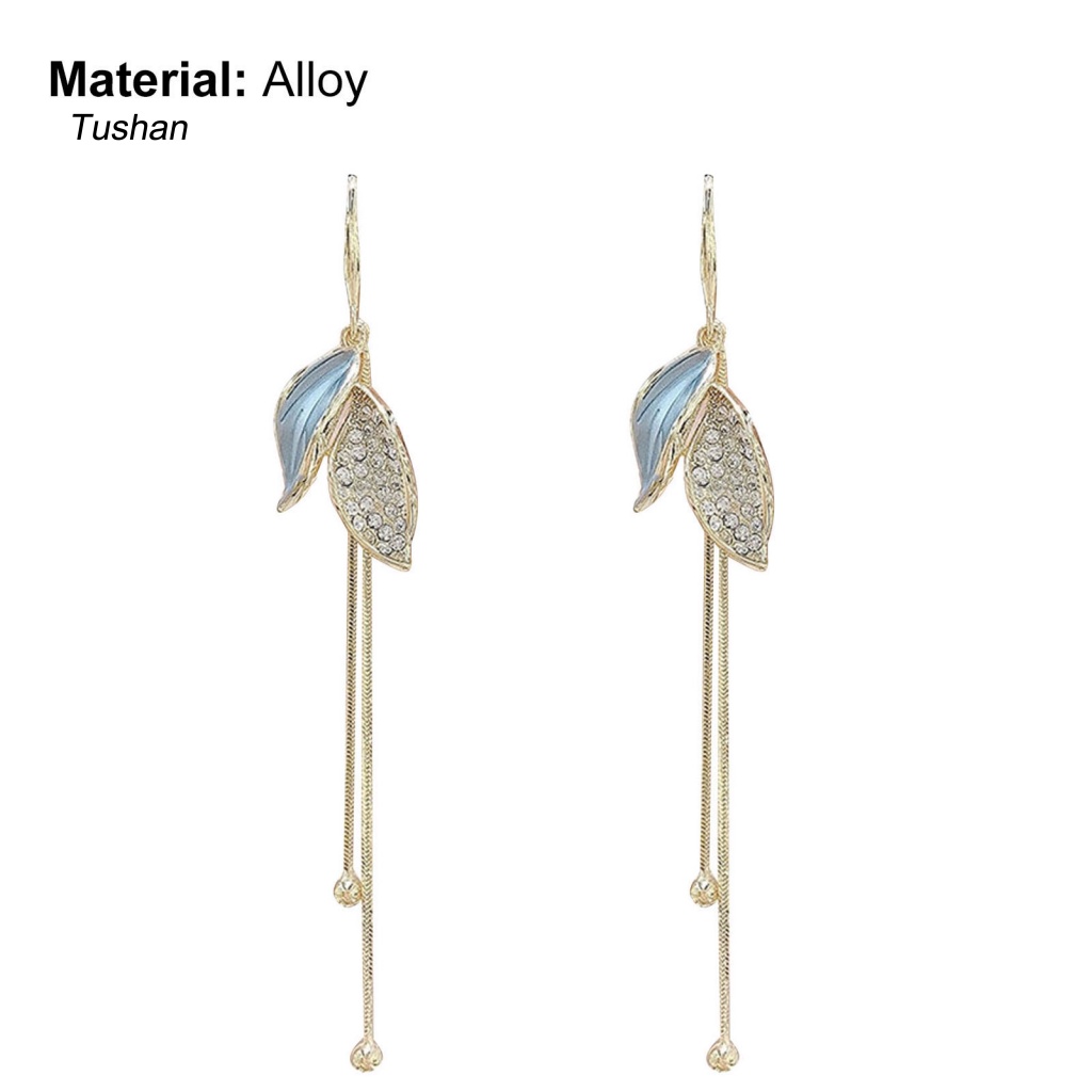 1 Đôi Bông Tai Hình Chiếc Lá Đính Đá Thời Trang