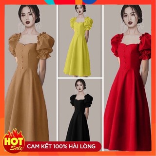 [ĐƯỢC KIỂM TRA HÀNG] Đầm xoè tay bèo nút sang trọng - Yêu Shop 85