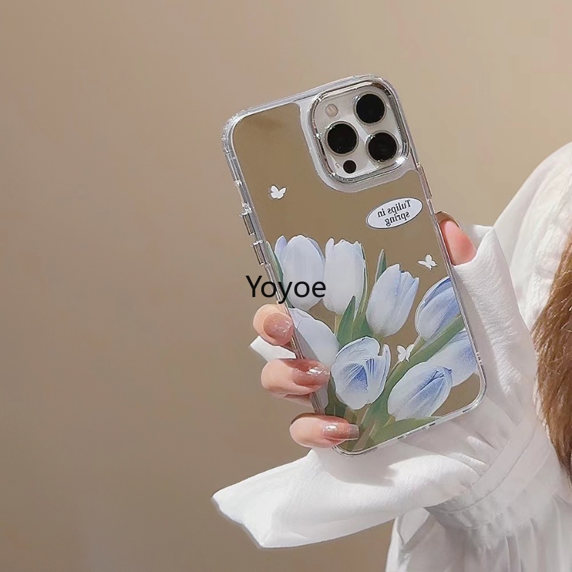 Ốp Điện Thoại TPU Silicone Trong Suốt Chống Sốc Mạ Điện In Họa Tiết Hoa Tulip Cho iPhone 11 12 13 14 Pro Max 14plus