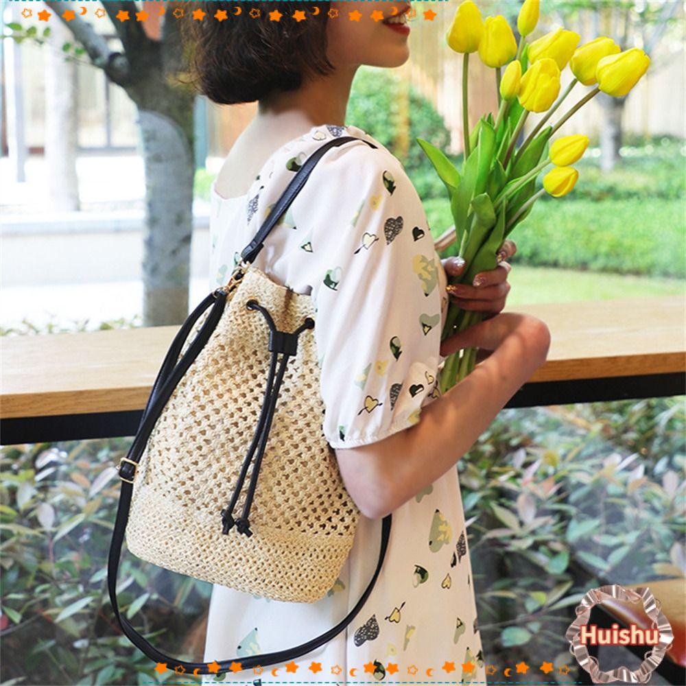 Túi Cói Rút Dây Sức Chứa Lớn Phong Cách Boho Cho Nữ