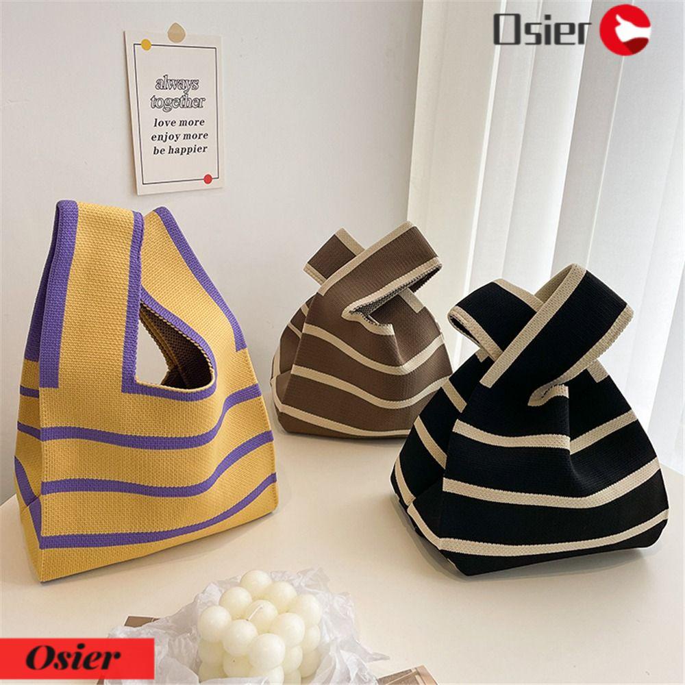 1 Túi Tote Đan Tay Họa Tiết Sọc Caro Có Thể Tái Sử Dụng Cho Nữ