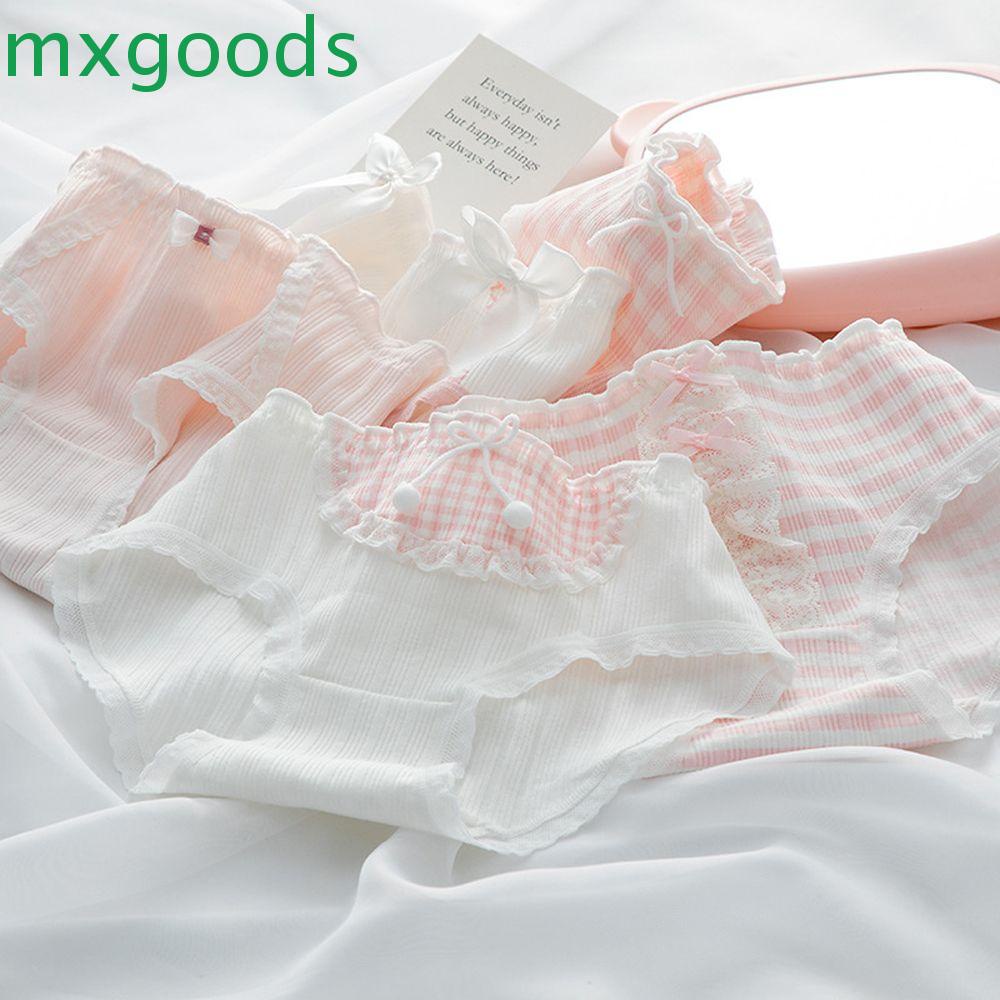 Quần Lót Cotton Phối Ren Thoáng Khí In Họa Tiết Caro Đính Nơ Dễ Thương Cho Nữ