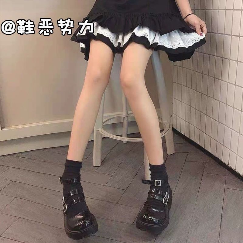 Giày Cao Gót Da Mềm Mũi Vuông Phong Cách Lolita Xinh Xắn