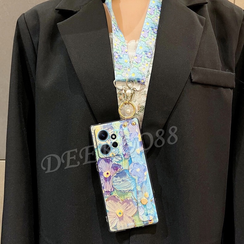 Ốp Điện Thoại Mềm Hình Hoa Có Dây Đeo Cho Xiaomi Redmi Note 12S 12 11 11S Pro + Pro Plus 12C 5G 4G Note12 12Pro