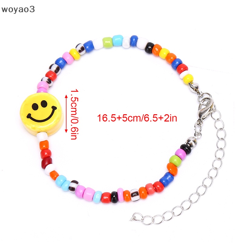 Vòng Tay Chuỗi Hạt Nhiều Màu Mặt Cười Phong Cách Boho Thời Trang Cho Nữ woyao3