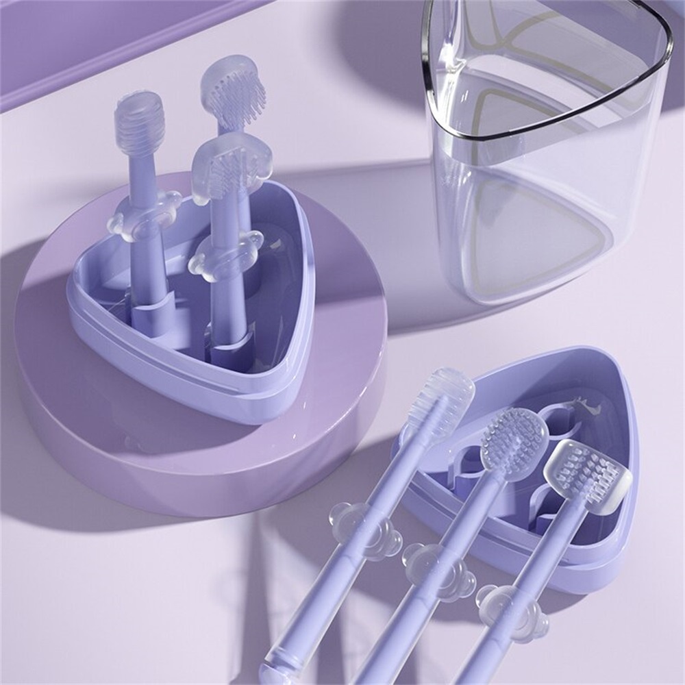 Bộ Bàn Chải Đánh Răng Bằng Silicone An Toàn Dành Cho Trẻ 0-2 Tuổi