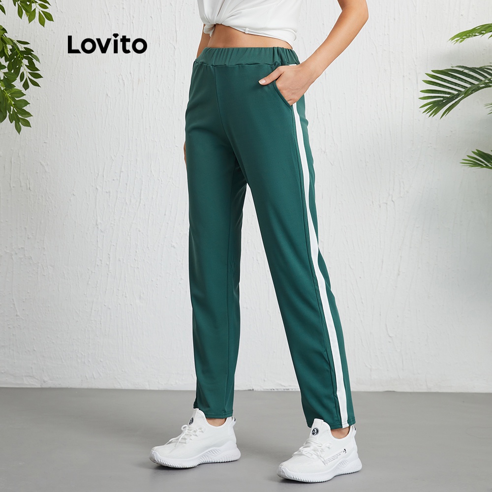 Quần dài thể thao Lovito phối màu tương phản có túi L09023