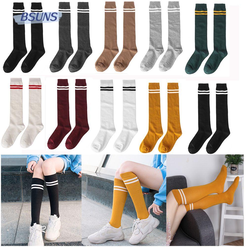 Vớ Cotton Dài Qua Gối Họa Tiết Kẻ Sọc Ấm Áp Thời Trang