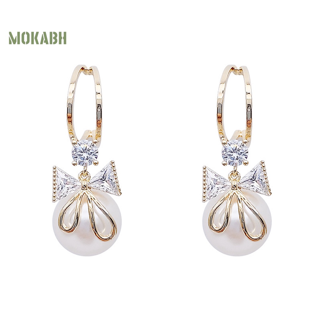 1 Đôi Bông Tai Hình Nơ Đính Đá Sang Trọng Bằng Thép Không Gỉ