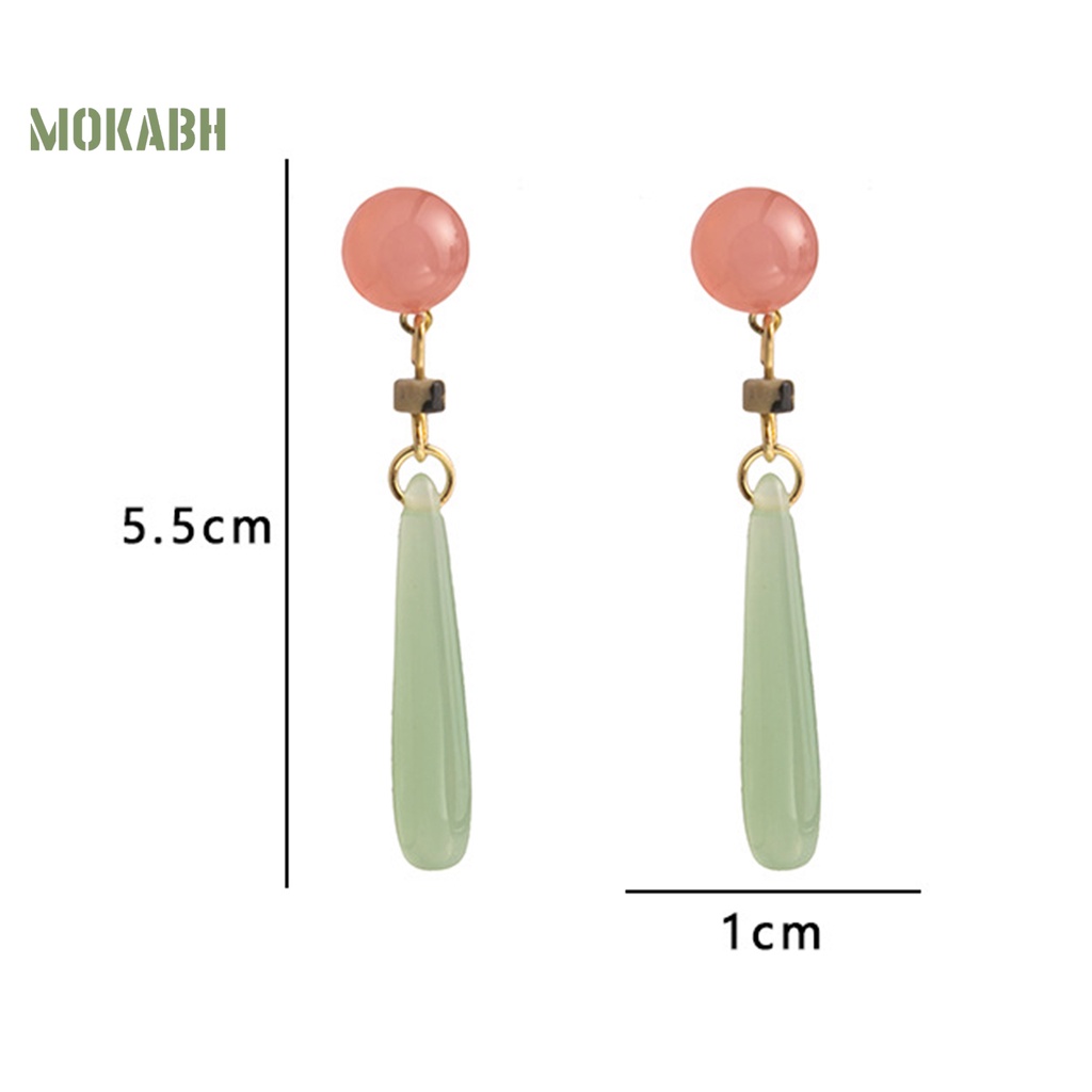 1 Đôi Bông Tai Xỏ Hạt Ngọc Bích Giả Phong Cách Trung Hoa