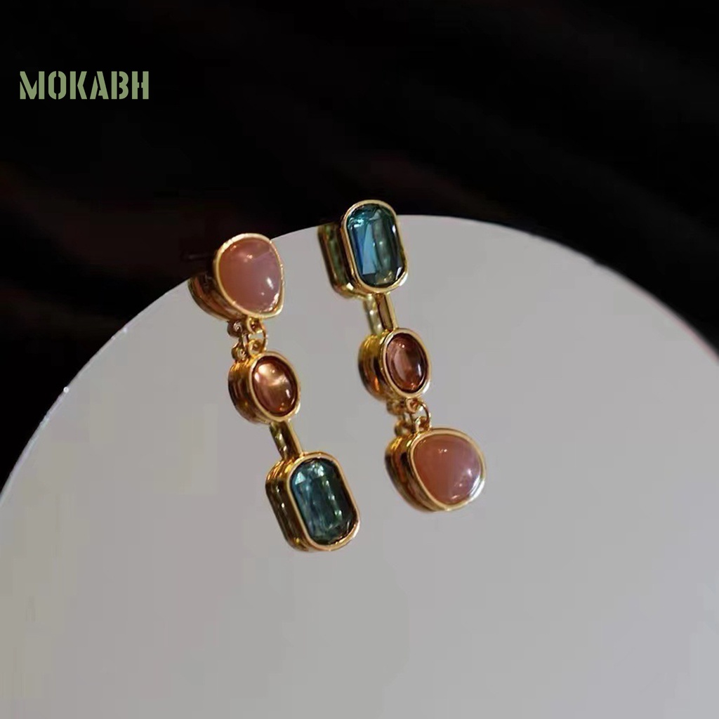 1 Đôi Bông Tai Đá Tự Nhiên Màu Tương Phản Kiểu Thời Trung Cổ