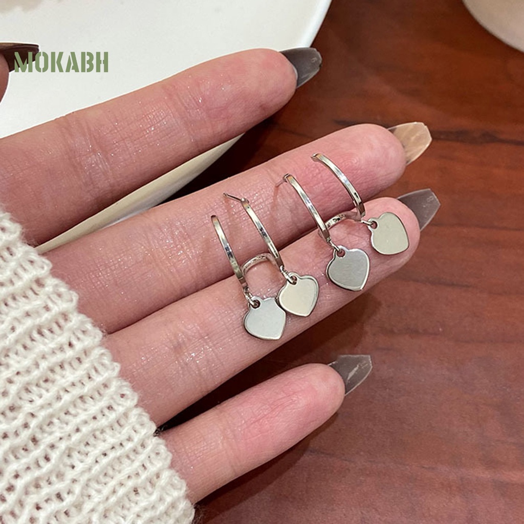 1 Đôi Bông Tai Hình Trái Tim Màu Bạc Bóng Sang Trọng Thời Trang Dành Cho Nữ