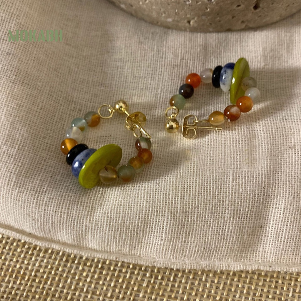 1 Đôi Bông Tai Hợp Kim Đính Hạt Màu Bóng Phong Cách Dân Tộc Vintage Không Gây Dị Ứng Thời Trang