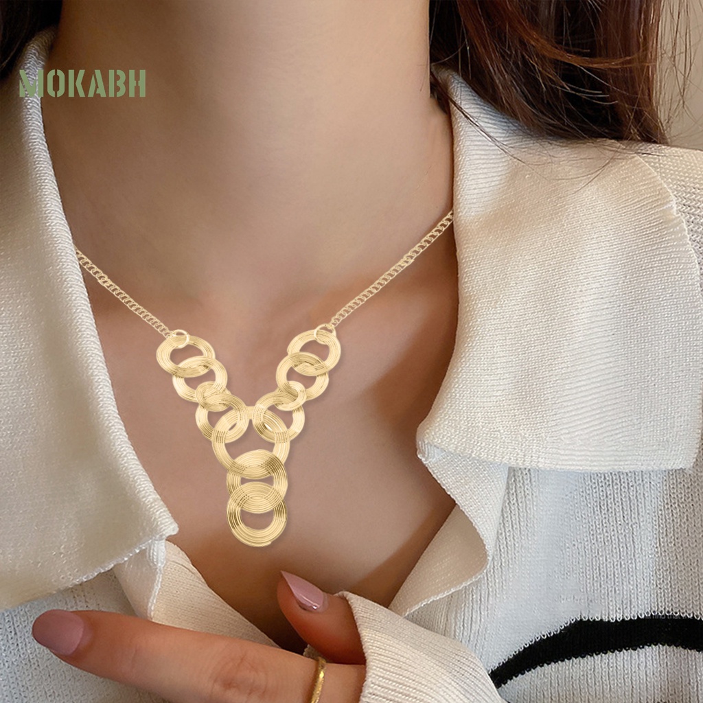[Mới] Vòng Cổ Nhiều Lớp Mặt Hình Học Mạ Điện Không Phai Màu Phong Cách Âu Mỹ Tối Giản Cho Nữ