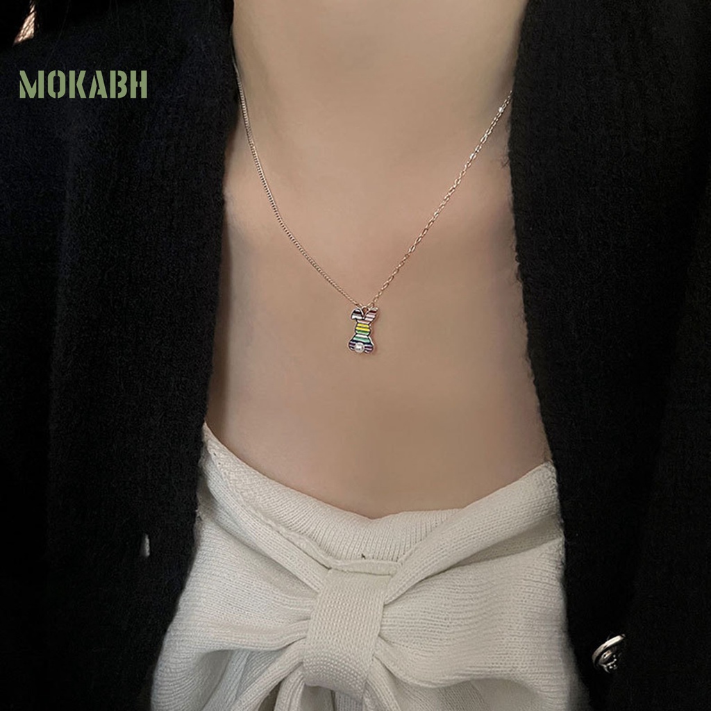 Vòng cổ Mặt Hình Thỏ Họa Tiết Sọc Cầu Vồng Thời Trang Cho Nữ