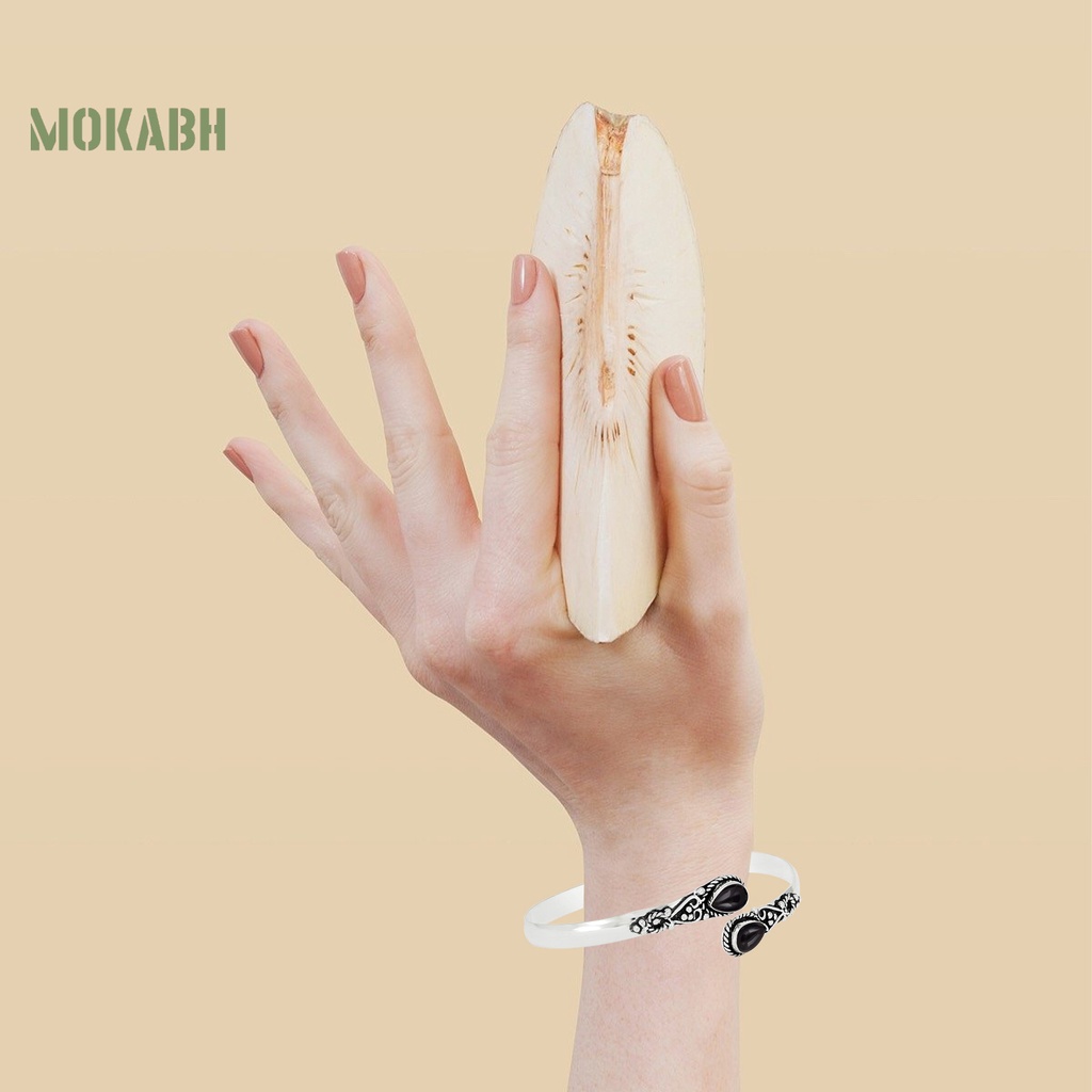 [Mới] Vòng Đeo Tay Dạng Hở Đính Đá Ngọc Lam Giả Hình Giọt Nước Thủ Công Có Thể Điều Chỉnh Trang Sức Cá Tính