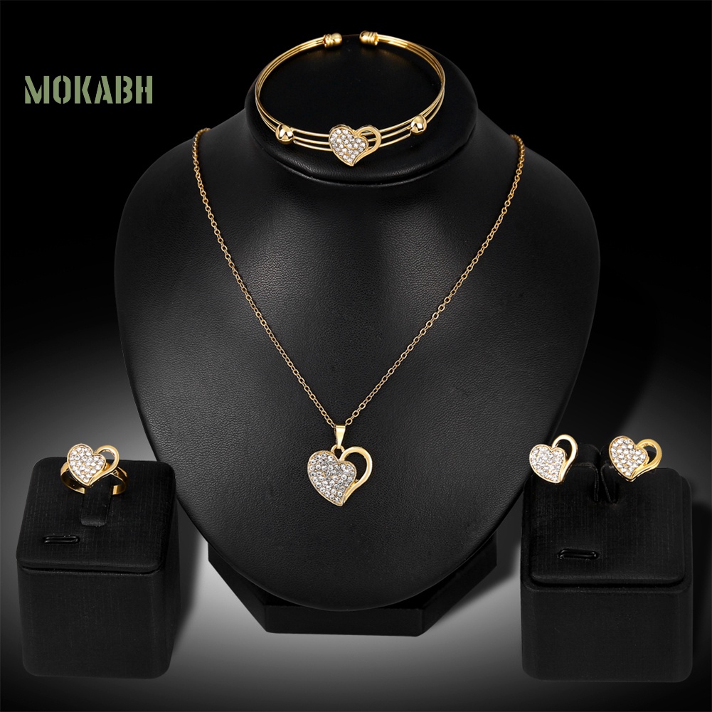 Bộ Trang Sức Mặt Trái Tim Đính Đá Nhân Tạo Thời Trang