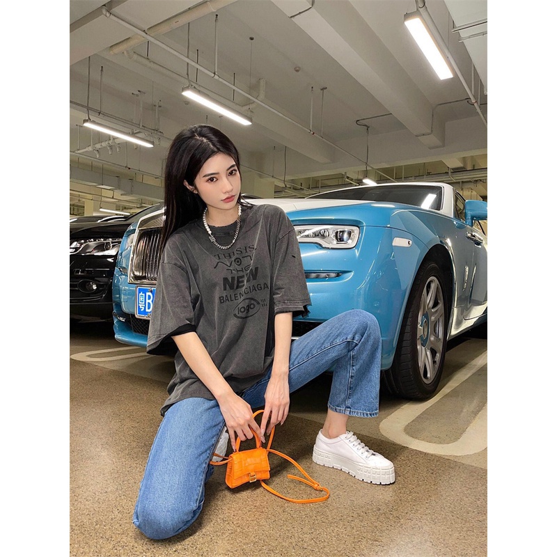 Áo Thun Ngắn Tay Dáng Rộng Phối Rách Thời Trang Chất Lượng Cao