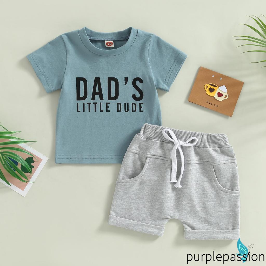 Bộ Áo Thun Tay Ngắn Cổ Tròn Phối Quần Short Dây Rút Thời Trang Cho Bé Trai